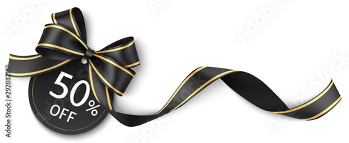 Black friday sale design template. Decorative black bow with price tag. Vector illustration.