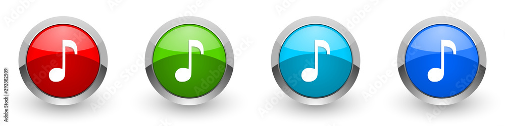 Music silver metallic glossy icons, red, set of modern design buttons for web, internet and mobile applications in four colors options isolated on white background Music silver metallic glossy icons, red, set of modern design buttons for web, internet and mobile applications in four colors options isolated on white background