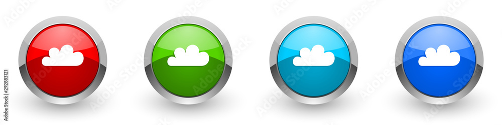 Cloud silver metallic glossy icons, red, set of modern design buttons for web, internet and mobile applications in four colors options isolated on white background Cloud silver metallic glossy icons, red, set of modern design buttons for web, internet and mobile applications in four colors options isolated on white background