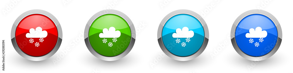 Snowing silver metallic glossy icons, red, set of modern design buttons for web, internet and mobile applications in four colors options isolated on white background Snowing silver metallic glossy icons, red, set of modern design buttons for web, internet and mobile applications in four colors options isolated on white background