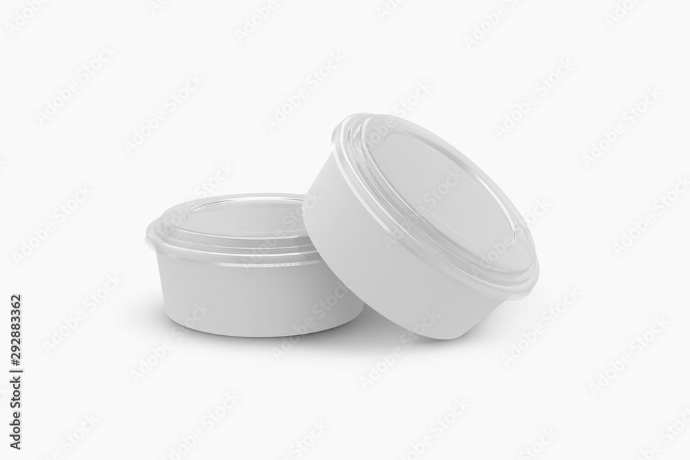 3D illustrator Paper food container with plastic lid isolated on white background 3D illustrator Paper food container with plastic lid isolated on white background