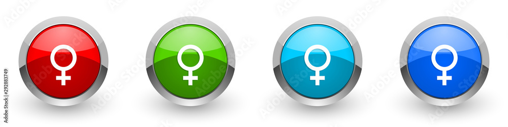 Female silver metallic glossy icons, red, set of modern design buttons for web, internet and mobile applications in four colors options isolated on white background Female silver metallic glossy icons, red, set of modern design buttons for web, internet and mobile applications in four colors options isolated on white background