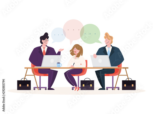 Discussion and brainstorming in team concept illustration