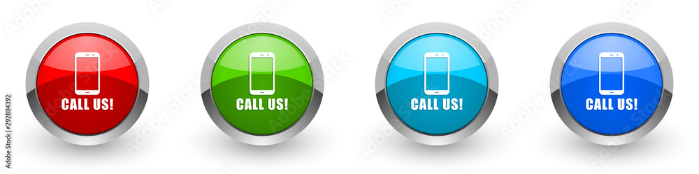 Call us silver metallic glossy icons, red, set of modern design buttons for web, internet and mobile applications in four colors options isolated on white background Call us silver metallic glossy icons, red, set of modern design buttons for web, internet and mobile applications in four colors options isolated on white background