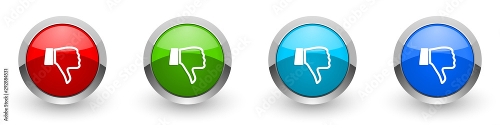 Dislike silver metallic glossy icons, red, set of modern design buttons for web, internet and mobile applications in four colors options isolated on white background Dislike silver metallic glossy icons, red, set of modern design buttons for web, internet and mobile applications in four colors options isolated on white background