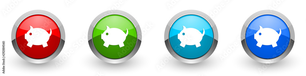 Piggy bank silver metallic glossy icons, red, set of modern design buttons for web, internet and mobile applications in four colors options isolated on white background Piggy bank silver metallic glossy icons, red, set of modern design buttons for web, internet and mobile applications in four colors options isolated on white background