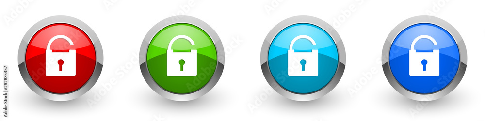 Padlock silver metallic glossy icons, red, set of modern design buttons for web, internet and mobile applications in four colors options isolated on white background Padlock silver metallic glossy icons, red, set of modern design buttons for web, internet and mobile applications in four colors options isolated on white background