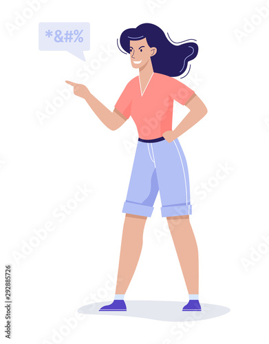 Foul language and swear words. Woman with bad behavior