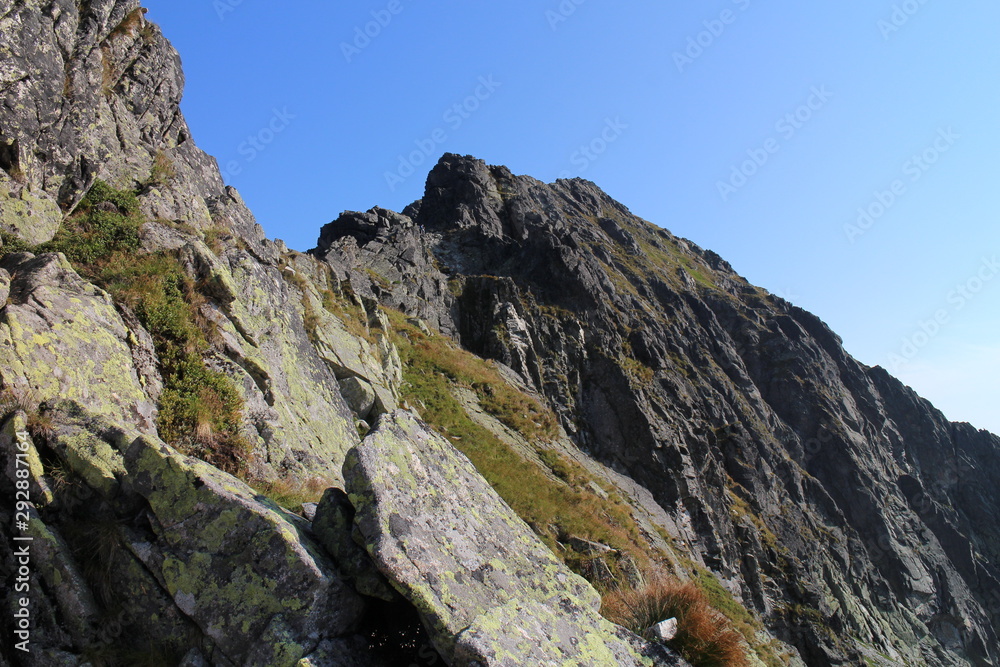 Ascent to Jahnaci stit peak in Zelene pleso valley in High Tatras, Slovakia