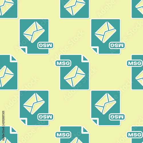 Green MSG file document. Download msg button icon isolated seamless pattern on yellow background. MSG file symbol. Vector Illustration