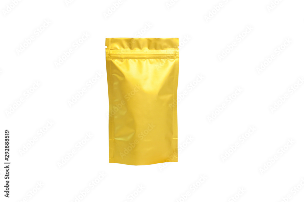 Blank foil pouch bag isolated on white background.