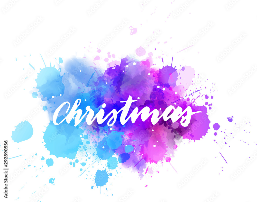 Fototapeta premium Christmas - handwritten calligraphy lettering on watercolor splash