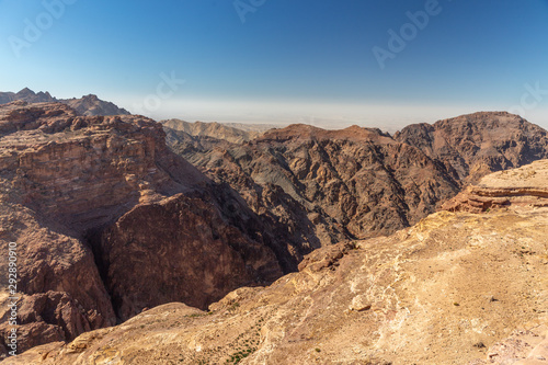 View from the observation deck near Ad Deir monastery. Petra  Jordan. Petra is the main attraction of Jordan. Petra is included in the UNESCO heritage list.