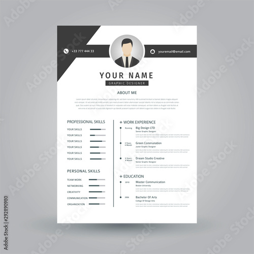 curriculum vitae template, a combination of black and white looks elegant