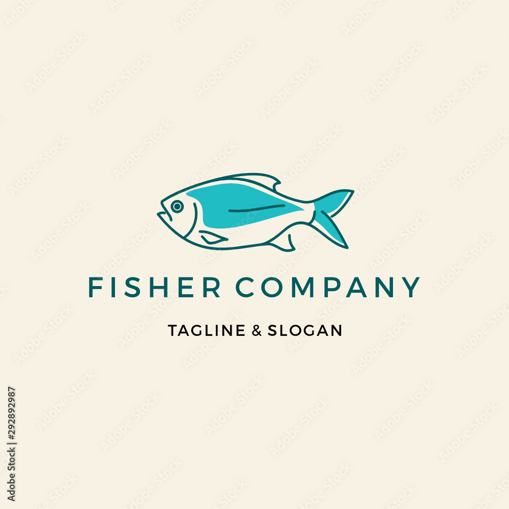 Fish Line Art Logo Design Inspiration custom logo design vector Fish Line Art Logo Design Inspiration custom logo design vector