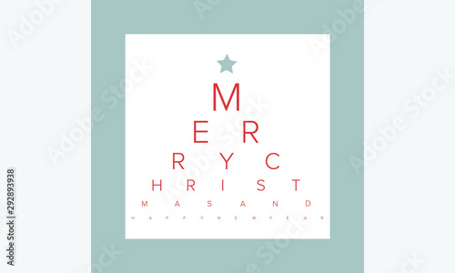 Original Christmas Card Design Inspired By Snellen Eye Chart, Optometry and Science. Winter Holiday Card.Vector illustration. EPS10 with layers. Minimal Aesthetics.