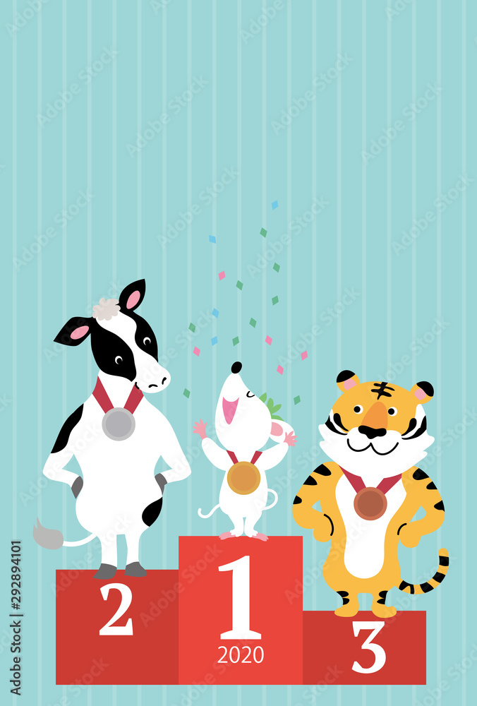 年賀状 2020 デザイン オリンピック 表彰式 ねずみ年 イラスト 年賀状 2020 デザイン オリンピック 表彰式 ねずみ年 イラスト