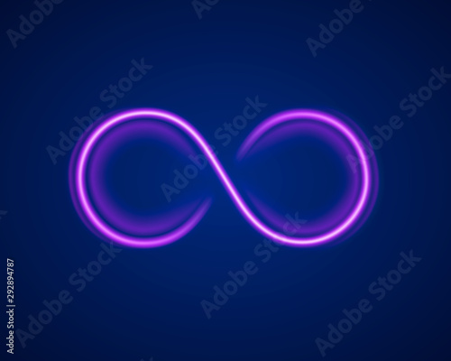 Infinity neon symbol on the purple background.