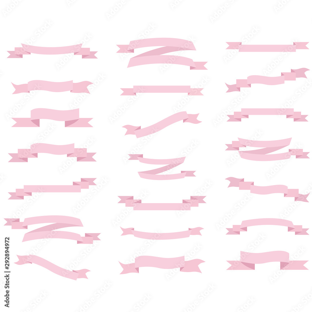 Ribbon or banner vector set. Flat vector ribbons banners isolated background. Ribbon pink colored. Set ribbons or banners. Vector illustration