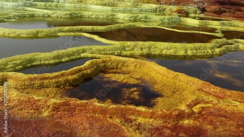 Dallol Sulphur springs and pools Danakil Depression Ethiopia.   The Sulphur springs create the unearthly colourful and beautiful landscape