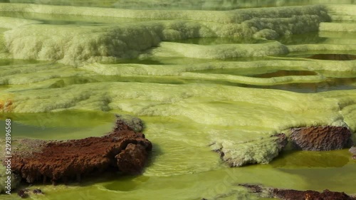 Dallol Sulphur springs and pools Danakil Depression Ethiopia.   The Sulphur springs create the unearthly colourful and beautiful landscape