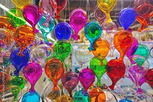 Hanging display of decorative balloons made of Murano glass