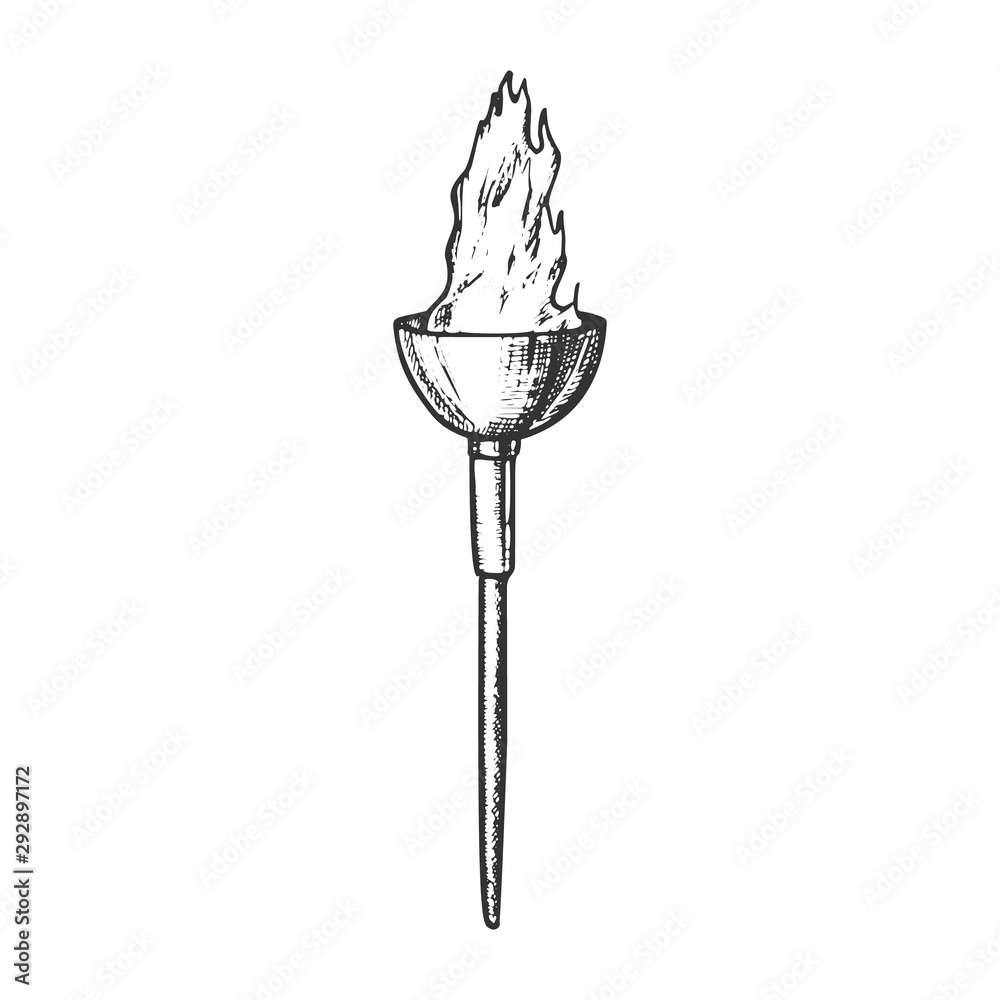 Torch Light Decorative Flame Stick Retro Vector. Ancient Flaming Torch