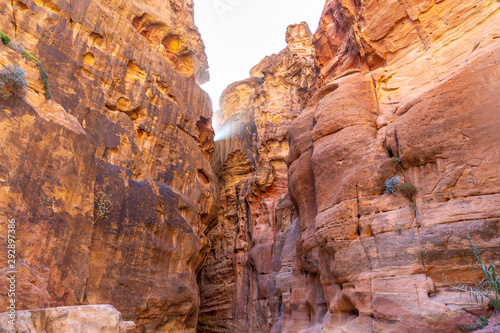 Sik canyon. It is the entrance to Petra (ancient city). Petra is the main attraction of Jordan. Petra is included in the UNESCO heritage list.