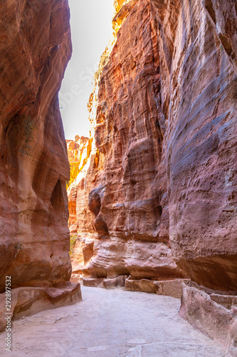 Sik canyon. It is the entrance to Petra (ancient city). Petra is the main attraction of Jordan. Petra is included in the UNESCO heritage list.