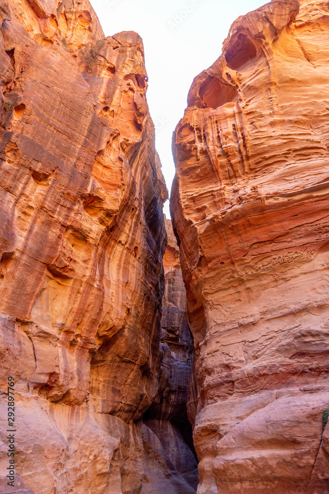 Sik canyon. It is the entrance to Petra (ancient city). Petra is the main attraction of Jordan. Petra is included in the UNESCO heritage list. Sik canyon. It is the entrance to Petra (ancient city). Petra is the main attraction of Jordan. Petra is included in the UNESCO heritage list.