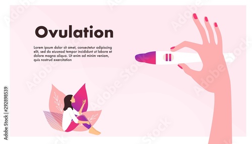 Planning of pregnancy. Pregnant woman. Hand holding ovulation or pregnancy test vector illustration. Female reproductive, fertility or hormone health concept. Template for banner, website, ad