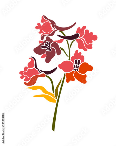 Bouquet branch blooming delphinium. Floral element for design. Vector illustration in a flat style.