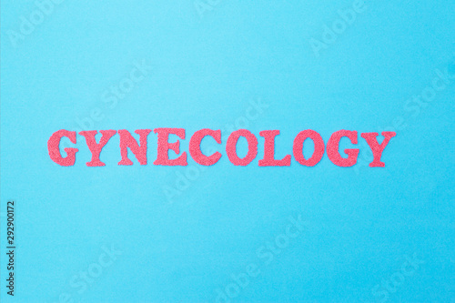 Gynecology inscription in red letters on a blue background. The concept of female diseases of the reproductive organs. surgical treatment of diseases of the reproductive female system photo