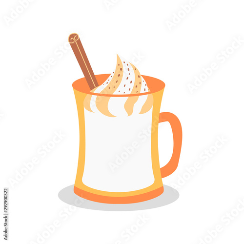 Tasty holiday drinks. Christmas party drink. Christmas Eggnog with Foam. Hot cocktail with cinnamon and creamy foam