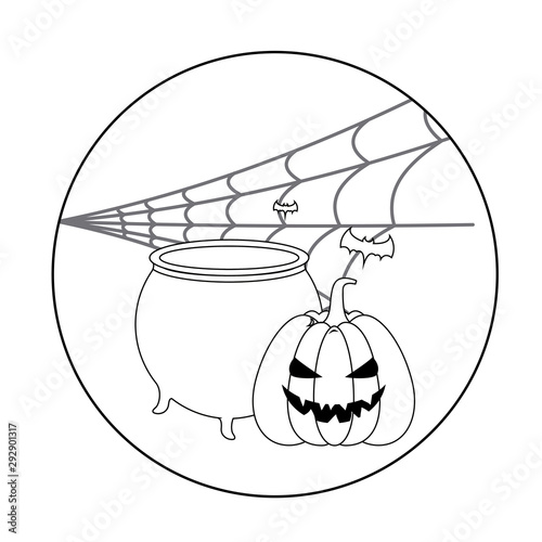 scene of cauldron with icons halloween