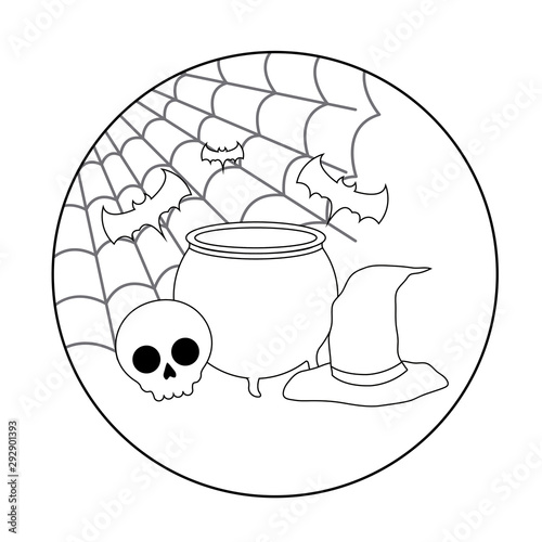 scene of cauldron with icons halloween