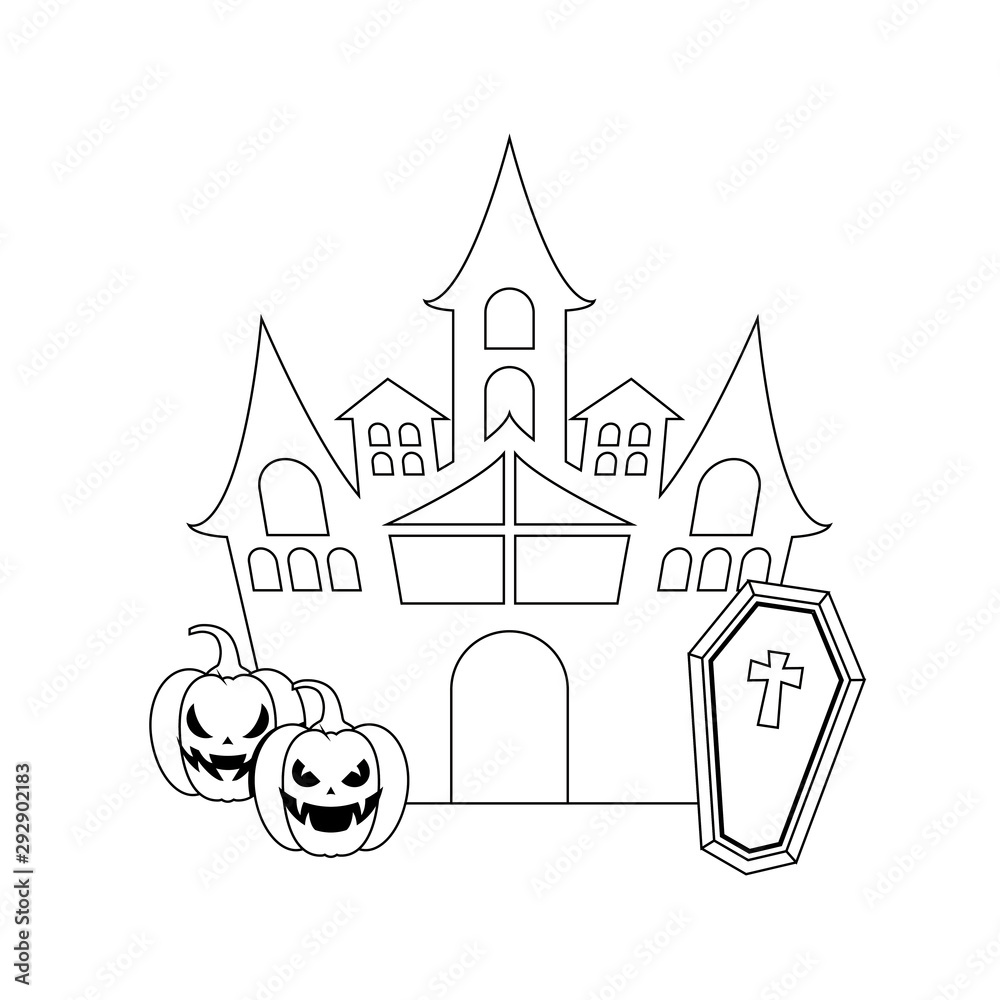 scary halloween castle on white background
