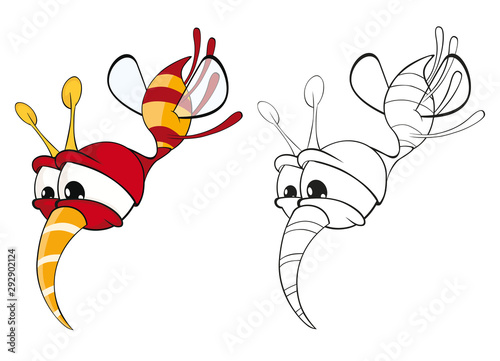 Vector Illustration of a Cute Cartoon Character Bee for you Design and Computer Game. Coloring Book Outline Set 