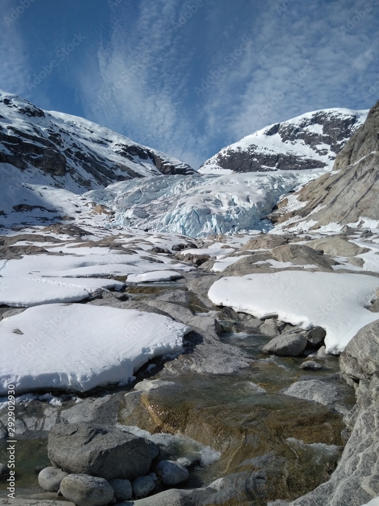 The Nigardsbreen Glacier with snow in Norway in the spring 