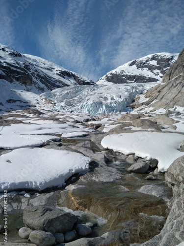 The Nigardsbreen Glacier with snow in Norway in the spring 