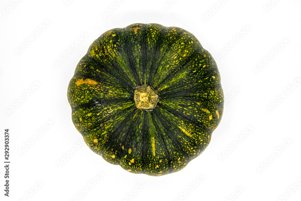 Green pumpkin, top view photo on white background. Whole pumpkin isolated. Fall season decor Green pumpkin, top view photo on white background. Whole pumpkin isolated. Fall season decor