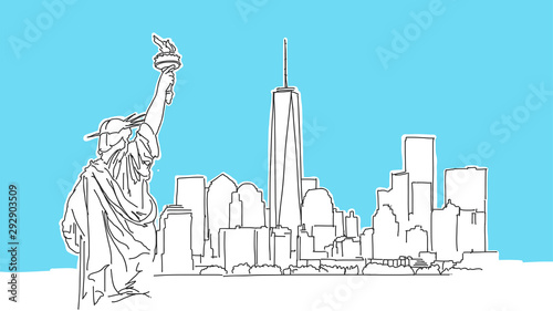 New York Big Apple Lineart Vector Sketch
