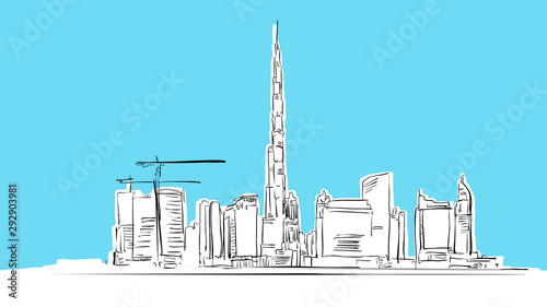 Dubai Landmarks Lineart Vector Sketch