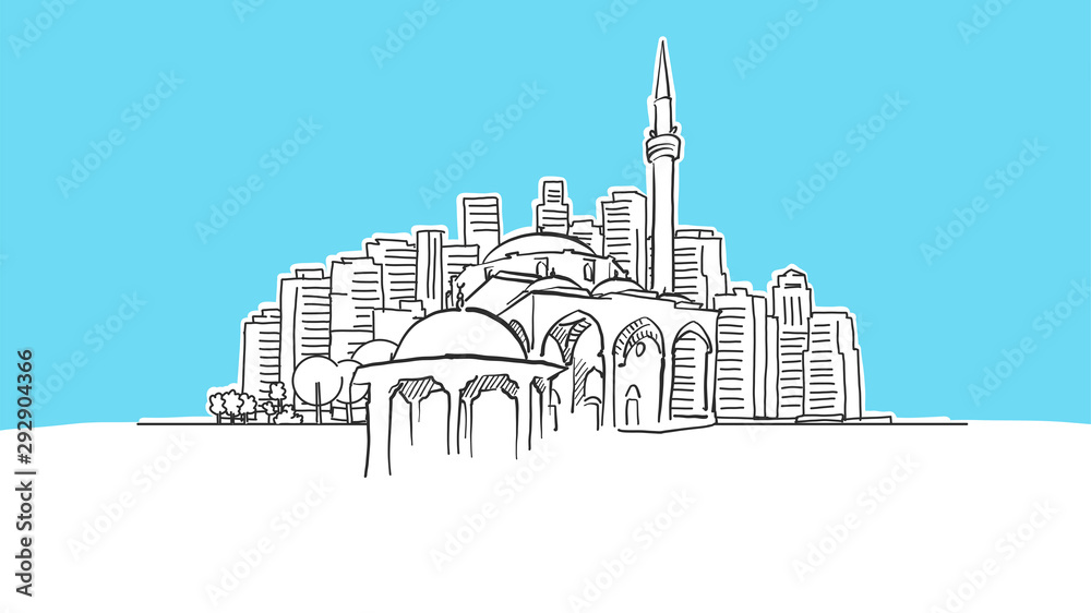 Historic Mosque Lineart Vector Sketch