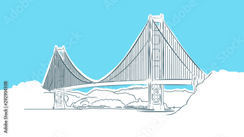 Golden Gate Bridge Lineart Vector Sketch