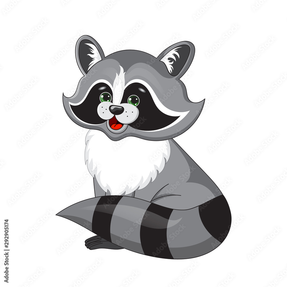 Cute Funny Raccoon. Illustration cartoon.