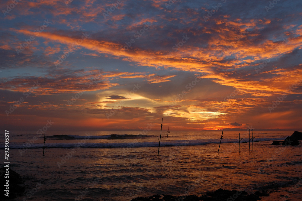 Sunset over the ocean in Dalawella, Sri Lanka