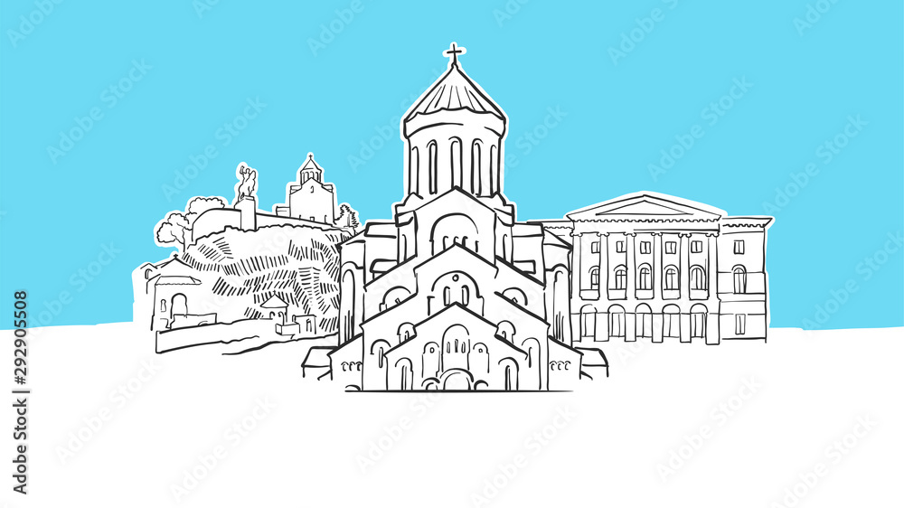 Tbilisi Georgia Lineart Vector Sketch
