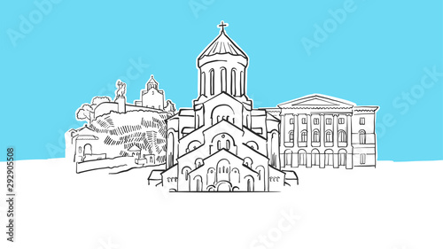 Tbilisi Georgia Lineart Vector Sketch