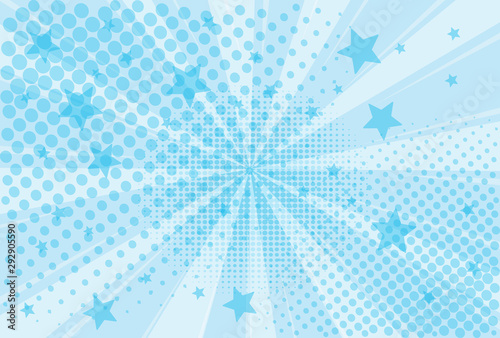 Blue and white background of the Book in comic style pop art superhero. Lightning blast halftone dots. Cartoon vs. Vector